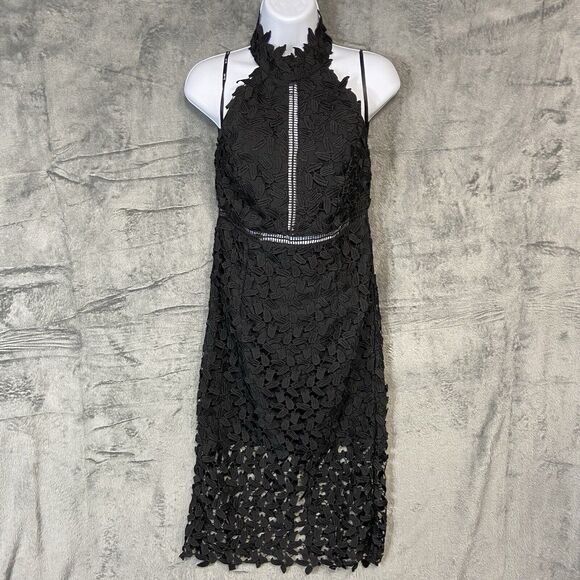 Bardot Size 6 Black Lace Halter Floral Cutout Backless Back Zip Dress Whimsigoth - Picture 1 of 16